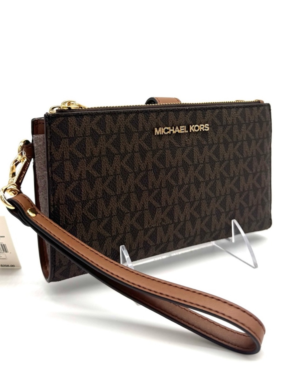 Michael Kors Large Jet Set Travel Logo Double Zip Wallet - Brown Signature